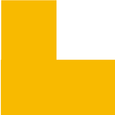 Yellow L-shaped corner block or bracket with one vertical and one horizontal arm.