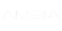 AMBIA text logo in white on black background.
